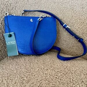 Lauren Ralph Lauren Blue Textured Leather Mini Crossbody Bag NWT
